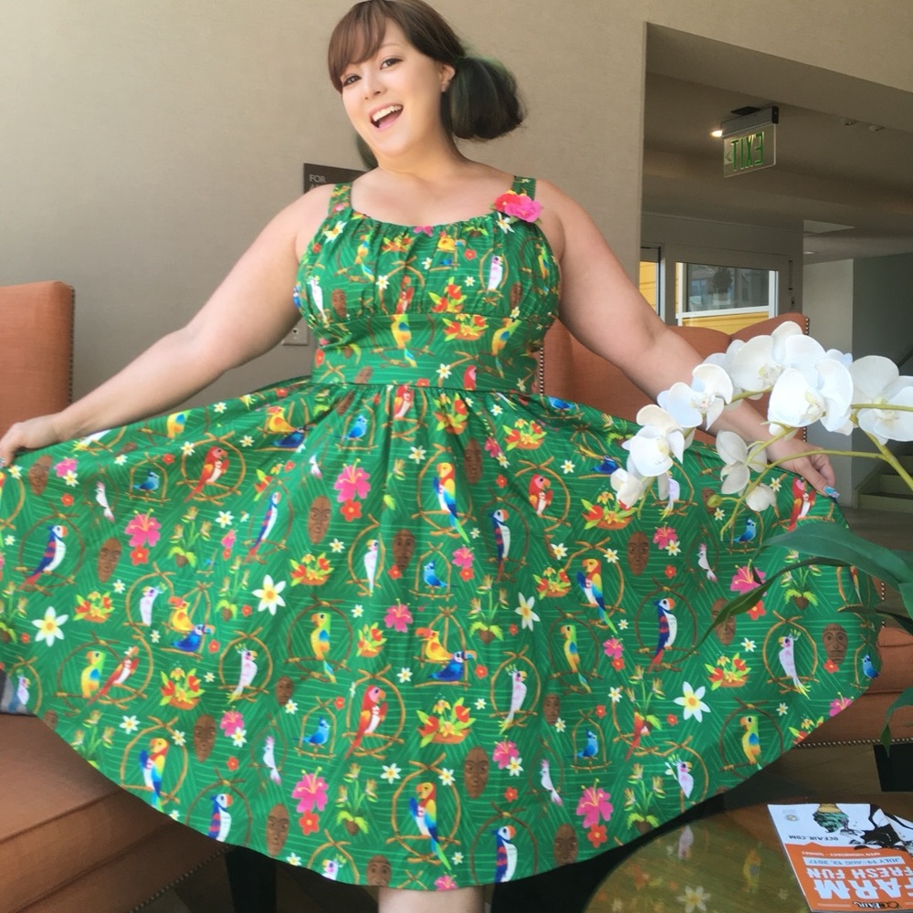 Disney Tiki Room Green Floral Dress 16 L